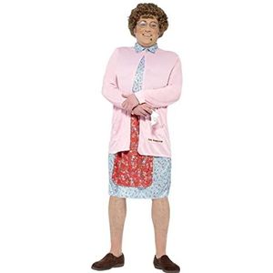 Smiffys Licenciado oficialmente gewatteerd kostuum Mrs Brown, roze, jurk, vest, pruik, bril, zakdoek en