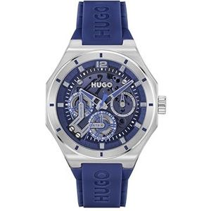 HUGO #Grail Skeleton Collection Multifunctioneel analoog kwartshorloge voor heren met blauwe siliconen band - 1530375, blauw, Blauw