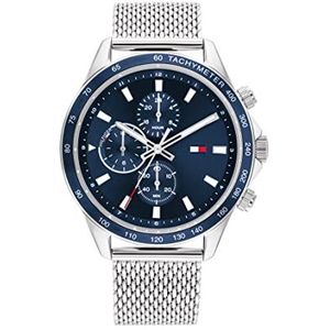 Tommy Hilfiger 1792018 Herenhorloge, analoog, multifunctioneel, kwarts, met Milanese armband, roestvrij staal, zilverkleurig, Blauw, Horloge