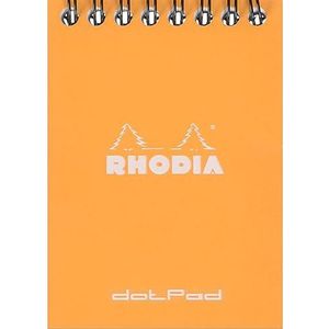 RHODIA 11503C - Notitieblok met spiraalbinding, oranje, A7, met stippen, 80 vellen afneembaar, licht papier, 80 g, omslag van zacht en duurzaam gecoate kaart Classic