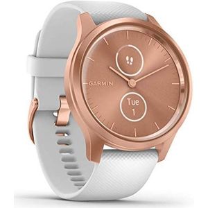 Garmin Vívomove 3 stijl: smartwatch met mechanische wijzers en dubbel touchscreen, kleur met GPS-tracking en Garmin Paytm – 42 mm – roségoud / siliconen wit – wijzerplaat 42 mm (gereviseerd)