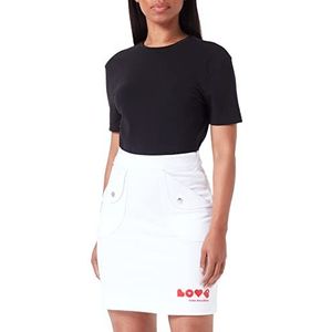 Love Moschino Short Straight Skirt with Hearts Brand Print Jupe courte et droite pour femme, Optical White, 50