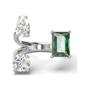 Swarovski Mesmera open ring versierd met kleurloze en groene kristallen in verschillende vormen, van gerhodineerd metaal, 58, Zilverkleurige afwerking, zirkonia, Kristallen