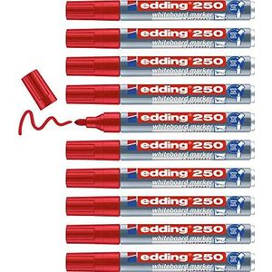 edding 250 whiteboardmarkers - rood - 10 pennen - ronde punt 1,5-3 mm - uitwisbaar vilt - voor whiteboards, magneten, memo en conferentiesezel - schetsknotten - navulbaar