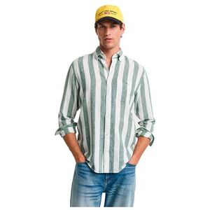 REG COTTON LINEN BOLD STRIPE T-shirt, Woody Green, L