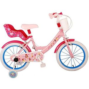 Kinderfiets Disney prinsessen 40,6 cm blauw met wielen, uniseks, 4-6 jaar, fietsen voor jongens, meisjes, pedaalfiets, dubbele rem, kinderbeveiliging, mand, babydrager, luchtwielen