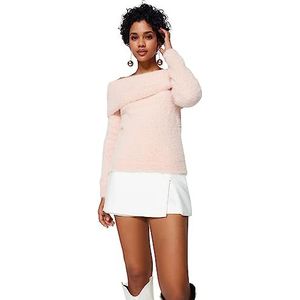 Trendyol FeMan Pull basique en tricot à col Carmen, poudre, taille M, poudre, M