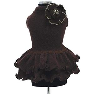 Trilly Tutti Brilli Wollen jurk met bloemennaald en kristallen, bruin, L 1 product, Bruin