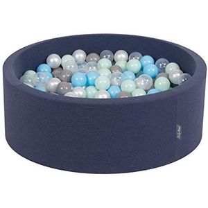 KiddyMoon 90 x 30 cm/300 ballen met een diameter van 7 cm, rond, gemaakt in de EU, donkerblauw: parel/grijs/transparant/babyblauw/mint