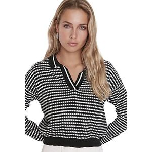 Trendyol Zwart poloshirt met gebreide kraag, sweater, dames, zwart, M, zwart.