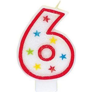 Unique Party - 37316 – kaars met glitters voor verjaardag nummer 6 en taartdecoratie – Happy Birthday