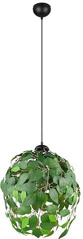 Reality Leuchten Hanglamp LEAVY R10461915, metaal, matzwart, kunststof bladeren, groen, excl. 1 x E27