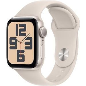 Apple Watch SE (2e generatie, 2023) (40 mm GPS) Smartwatch met aluminium behuizing en sportarmband sterrenlicht - M/L Fitnesstracker, slaaptracker, ongevallenherkenning