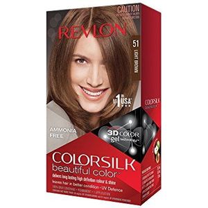 Revlon Colorsilk Beautiful Color Permanente haarkleur met 3D-geltechnologie en keratine, kleuring met 100% dekking van wit haar, 51 lichtbruin