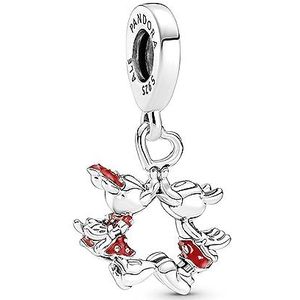 PANDORA Disney 790075C01 Mickey Mouse & Minnie Mouse Charm kus zilver email rood, één maat, sterling zilver, geen edelsteen, Sterling zilver, Geen edelsteen