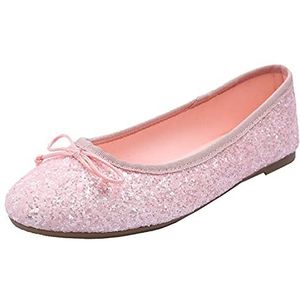Feversole Macaron Platte ballerina's van suède, kleurrijke traagschuim voor dames, baby glitter roze
