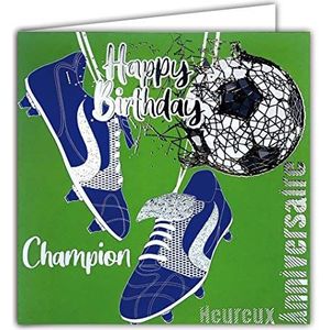 Afie 22032 vierkante kaart, zilverkleurig, voor verjaardag, Happy Birthday, voetbal, schoenen met noppen