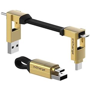 Rolling Square inCharge 6 - Sleutelhanger met USB-kabel C 15 W – universele USB C-oplader voor mobiele apparaten 6-in-1 met USB C, Lightning- en micro-USB-kabel, magnetisch en opvouwbaar, cadeau voor
