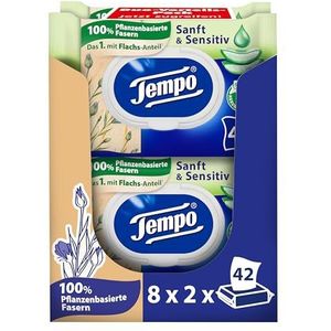 Tempo Lot de 16 paquets de 42 lingettes humides à l'aloe vera naturel - Papier toilette humide testé dermatologiquement - pH neutre pour la peau
