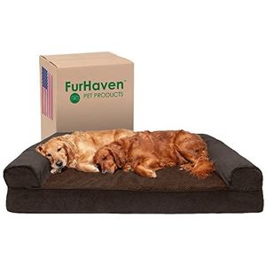 Furhaven XXL Orthopedische hondenbed Sherpa & chenille Sofa-stijl met afneembare wasbare hoes - Koffie, Jumbo Plus (XX-Large)