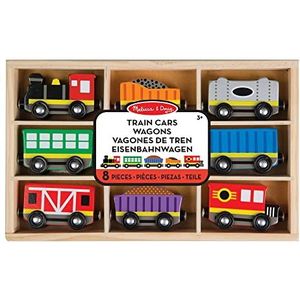 Melissa & Doug Wooden Trein Cars 8-delige set, magnetische houten treinen en auto's, houten speelgoed voor 3 jaar oude jongens, speelgoedtreinset, peuterspeelgoedtrein auto's voor 3+ jaar oude jongens