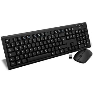 V7 CKW200DE Draadloze toetsenbord- en muisset, Duitse lay-out (DE, draadloos, media-hot-keys, USB-nano-ontvanger), zwart