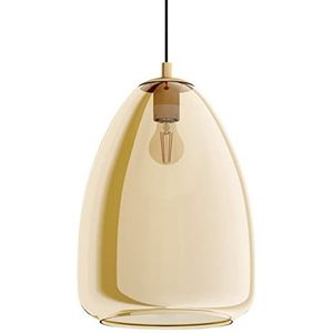 EGLO Hanglamp Alobrase, hanglamp, kroonluchter woonkamer of eetkamer van geborsteld messing metaal en gespoten amberglas, fitting E27, Ø 30 cm