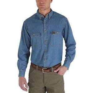 Wrangler Riggs Workwear Logger Twill Werkhemd voor heren, lange mouwen, marineblauw, antiek, M, Antiek marineblauw