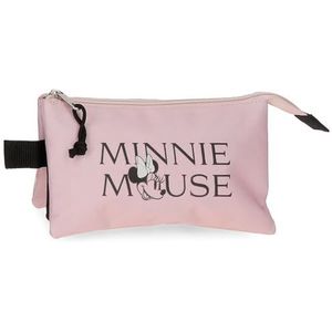 Joumma Disney Minnie Heads Pennenetui, drievoudig, roze, 22 x 12 x 5 cm, polyester, 1,32 l, roze, Talla única, drievoudige etui, Roze, Drievoudig etui