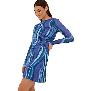 NA-KD Mini-jurk met lange mouwen, met plissé-details, voor dames, Blauwe werveldruk