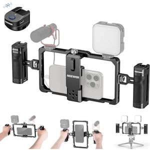 NEEWER PA009E Universele telefoonkooi met Bluetooth-sluiter, zijgreep, comfortabele handgrepen, mobiele telefoonstabilisator voor video, telefoonkooi compatibel met iPhone 15
