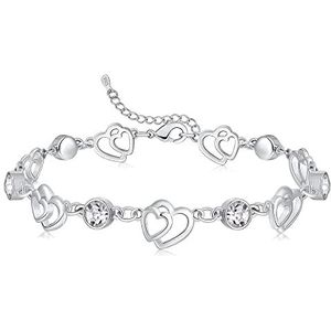 Cosie Lily Armband van 925 sterling zilver met hart en kristallen voor vrouwen, cadeau voor moeder en vrouw, Sterling zilver, Kristal