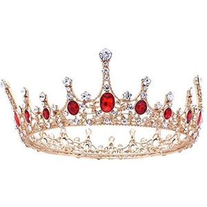 Rode strass kroon, diadeem kroon voor vrouwen, tiara bruid vintage kroon hoofdband voor schoonheidswedstrijd bruiloft feest bruids hoofdtooi 13,5 x 5,5 cm, nr, geen, geen