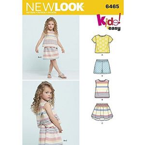 New Look Patroon 6465 A voor kinderen, eenvoudig, bovendeel, rok en shorts, wit