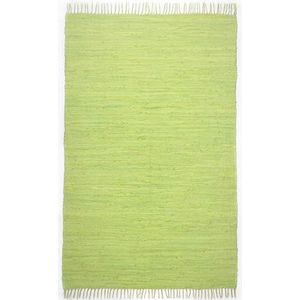 THEKO | Dhurry Tapijt van 100% katoen plat geweven katoen | handgeweven | Kleur: groen | 40 x 60 cm