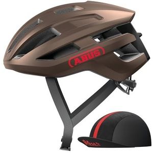 ABUS PowerDome ACE Racefietshelm met ABUS Race Cap lichte fietshelm met intelligent ventilatiesysteem, gemaakt in Italië, voor dames en heren, metallic bruin, L