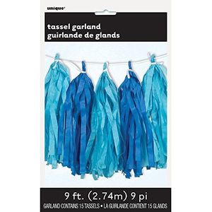 Unique Party 2,7 m slinger van zijdepapier, koningsblauw en lichtblauw