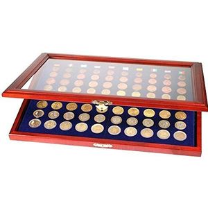 Safe 5888 doos van echt hout voor 80 euroset, vitrine voor euromunten, 26 mm, voering van fluweel, koningsblauw, 375 x 260 x 30 mm