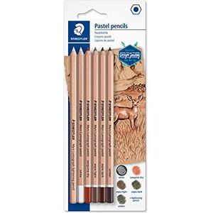 Staedtler Mars Lumograph Pastel, hoogwaardige pastelpotloden voor artistiek tekenen op papier, Design Journey-serie, blisterverpakking met 5 bijpassende potloden en 1 verlichtingspotstift, 100P SBK6