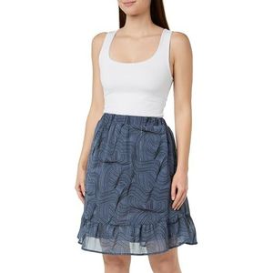 KAFFE Women's Skirt Printed Chiffon Above Knee Length Pockets Elastic Waist Femme, Infinity Blue/Black Lines, 36