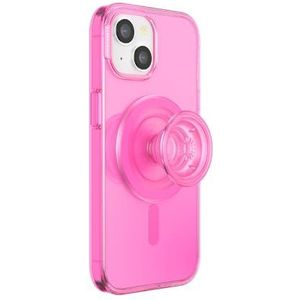 PopSockets Beschermhoes voor iPhone 15 met ronde handgreep, compatibel met MagSafe, telefoonhoes voor iPhone 15, compatibel met draadloze oplader, roze Baeby doorschijnend