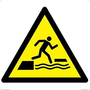 W068 Panneau d'avertissement : Falling in water when step on or off a Floating surface - 400 x 400 mm - S.