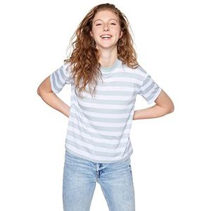 TRENDYOL T-shirt basique à col montant standard pour femme, bleu, L