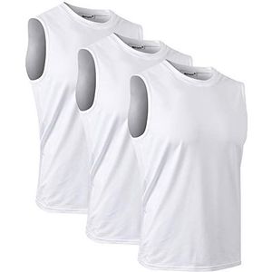 MeetHoo Heren Tank Top, Mouwloos T-shirt Vest Tops Sneldrogend Zweetbestendig Sport Ondershirt voor Running Fitness Gym, 3 Pack:wit+wit+wit, XL
