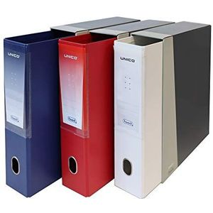 FAVORIT 400135237 ordner 3-pack, magnetron-kartonnen hoes, 230 g/m², binnenmaten: 23 x 33 cm, rug: 8 cm, 3 stuks, in de kleuren blauw, rood, wit