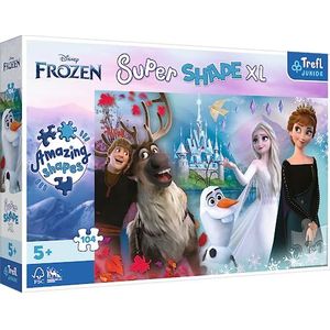 Trefl Junior - Frozen, plezier in de wereld van Anna en Elsa ��– puzzels 104 XL super vormen – gekke vormen, grote stukken, kleuren met sprookjesfiguren Kraina Lodu, 5 jaar en meer.