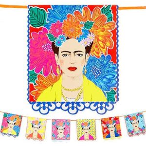 Talking Tables - Bedrukte slinger Frida Kahlo-3 m Party Boho in levendige kleuren voor verjaardag, Fiesta, Mexicaans feest Cinco de Mayo, decoratie voor kinderkamer, geel