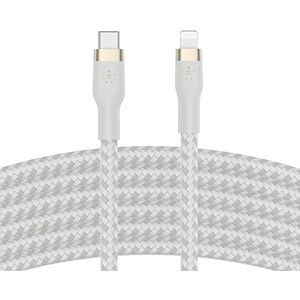 Belkin BoostCharge Pro Flex USB-C naar Lightning ommantelingskabel (3 m), MFi-gecertificeerd (20 W), Power Delivery opladen voor iPhone 14/14 Plus, 13, 12, Pro, Max, mini, SE, iPad enz. (wit)