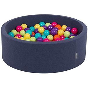KiddyMoon 90 x 30 cm/200 ballen diameter 7 cm ballenbad voor baby's, rond, gemaakt in de EU, donkerblauw.: lichtgroen / geel / turquoise / oranje / donkerrood /paars, 90 x 30 cm/ 200 ballen