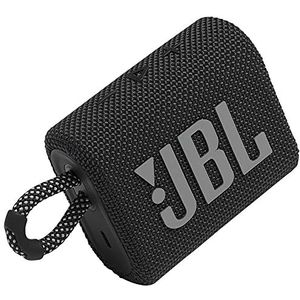 JBL GO 3 draagbare en lichte Bluetooth-luidspreker, met intensieve bassen en stoere stijl, waterdicht en stofdicht, batterijduur 5 uur, zwart
